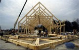 Timber frame being built